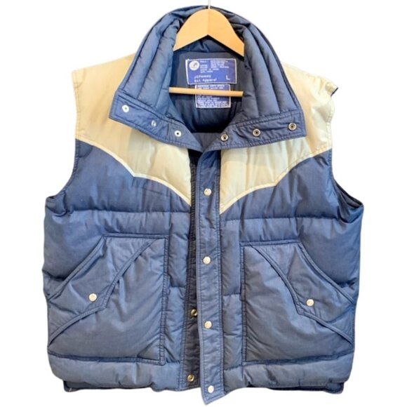 JC Penny Other - JC Penny Ski Apparel Size Large Unisex Navy Cream Snap Button Puffer Ski Vest
